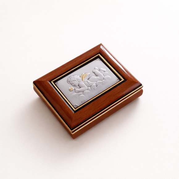 925 Sterling Silver Cherub Jewelry Box – Wood & Silver Keepsake Trinket Box